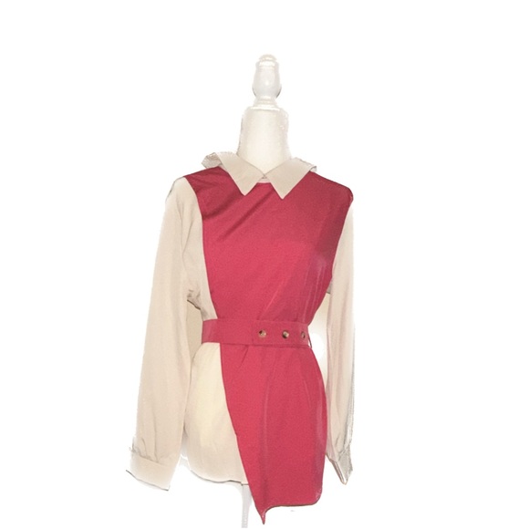 NWOT- SHEIN | XL (12) - Contrast Panel Asymmetrical Hem 2 In 1 Belted Blouse - Picture 2 of 11